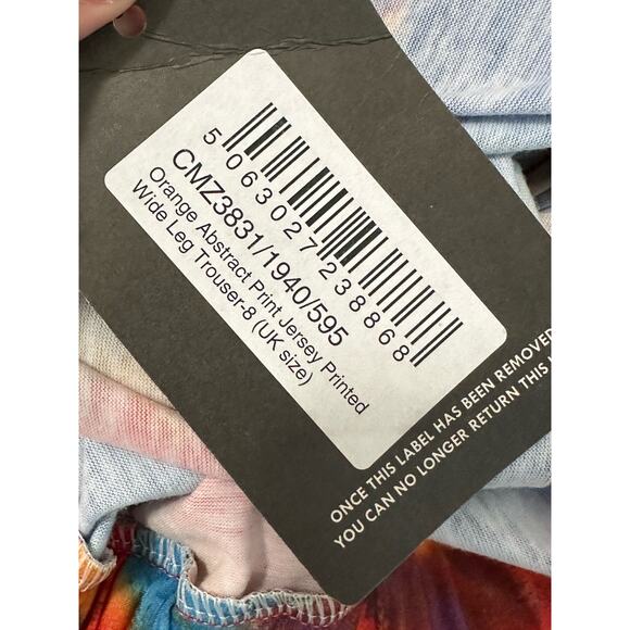 PrettyLittleThings Blue Red Abstract Print Jersey Wide Leg Pull On Pants size 4 - Picture 4 of 10